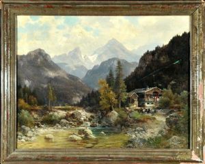 Bauernhof Am Fluss Mit Blick Auf Den Watzmann