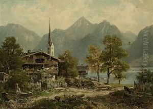 Bauernhauser Am Ufer Eines Oberbayerischen Sees by Ludwig Sckell