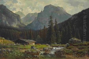 Almhutte In Gebirgslandschaft