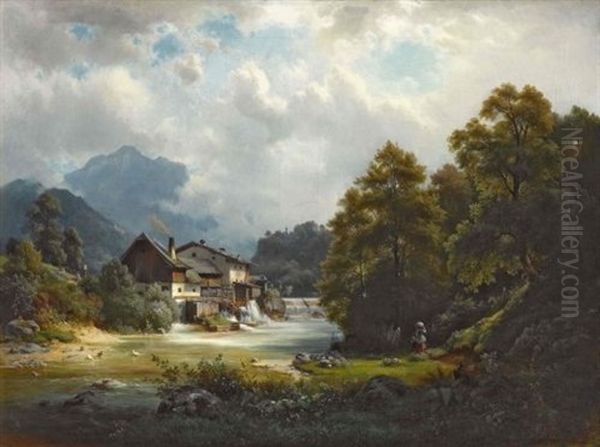 Gebirgsfluss Mit Sagewerk - view 1