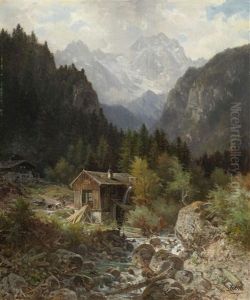 Gebirgslandschaft Mit Bach Und Wassermuhle by Ludwig Sckell