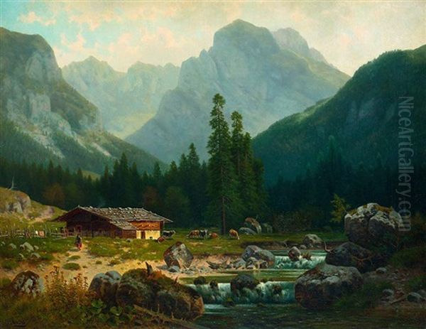 Alm Mit Wildbach Vor Bergkulisse - view 1