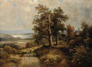 Hirte Mit Seiner Schafherde Beim Marterl Am Weg