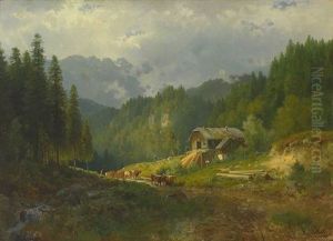 Hochalm Mit Muhle Und Gebirgshorizont An Einem Sommertag