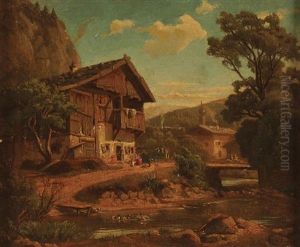 Alpine Village Scene by Ludwig Sckell