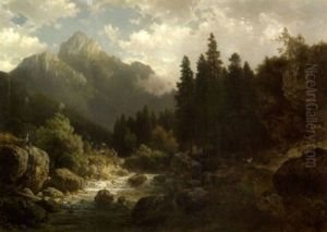 Rocky Landscape With A Stream by Ludwig Sckell