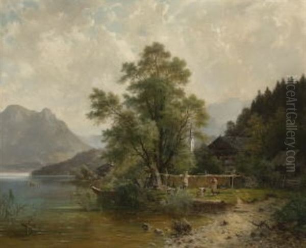 Fischerfamilie Am Ufer Eines Gebirgssees - view 1