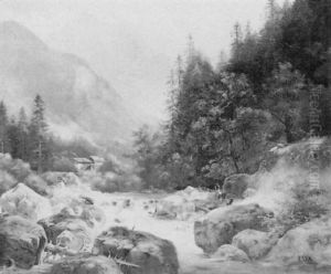 Ziegenhirtin Am Gebirgsbach - Ramsau Bei Berchtesgaden by Ludwig Sckell