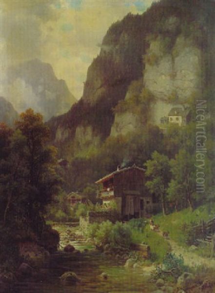 Gebirgstal Mit Fluslauf Bei Oberaudorf - view 1
