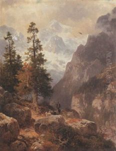 Hirte Mit Seinen Schafen Im Hochgebirge Hirte Mit Seinen Schafen Im Hochgebirge