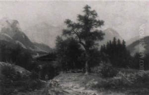 Bauernhaus Im Alpental (bei Tolz?) by Ludwig Sckell