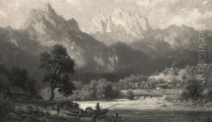 Voralpenlandschaft Mit Anglern An Einem Bachlauf by Ludwig Sckell