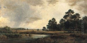 Fluslandschaft Bei Regen Mit Staffage Fluslandschaft Bei Regen Mit Staffage
