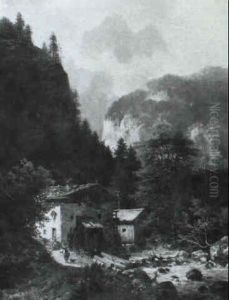 Alte Muhle An Einem Gebirgsbach by Ludwig Sckell