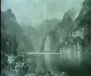 Blick Vom Ufer Auf Den Konigssee Nach St. Bartholoma, Unweit Des Linken Ufers Bootspartie, Auf Gleicher Hohe Jager by Ludwig Sckell