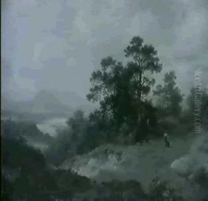 Wooded Landscape With A Figure On A Path by Ludwig Sckell