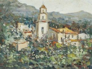 Sudliches Dorf Mit Blick Auf Kirche by Pietro Scoppetta