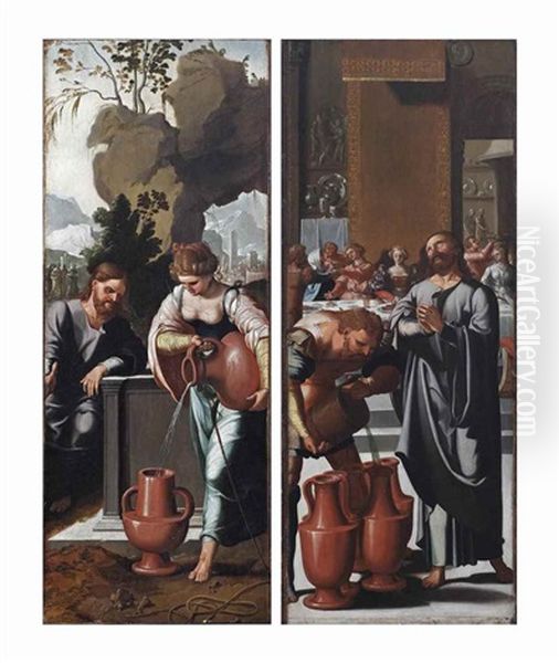 Christ And The Woman Of Samaria At The Well; And The Marriage At Cana - Panels From A Polyptych - view 1