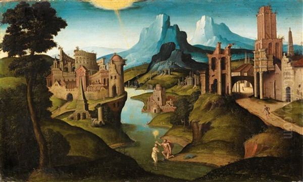 Eine Flusslandschaft Mit Antiken Gebauden Und Der Taufe Christi - view 1