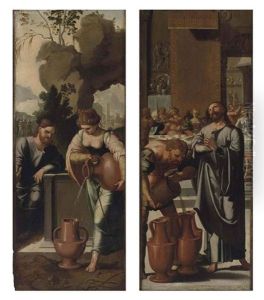Christ And The Woman Of Samaria At The Well (+ The Marriage At Cana; 2 Works) by Jan Van Scorel