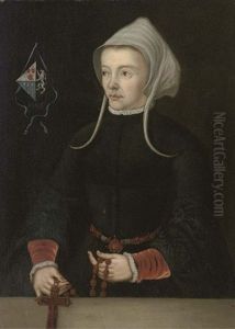 Portrait Of A Lady, Half-length, In A White Bonnet With A Coral Rosary In Her Hands