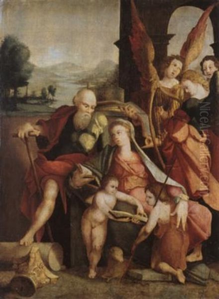 Die Hl. Familie Mit Dem Johannesknaben Und Engeln Vor Landschaftshintergrund - view 1