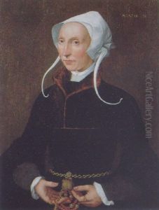 Portrait Of A Lady, Aged 31, Wearing A Black Dress Trimmed With Fur, A White Bonnet, A Gold Belt And Holding A Coral Rosary