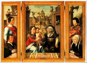 Triptych Central Panel: Madonna And Child With Saint Anne by Jan Van Scorel