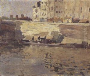 Paris, Barge Le Long De Quais by Frank Edwin Scott