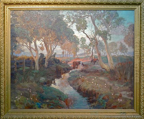 Cattle Watering In A Stream - view 1