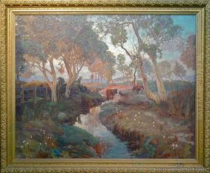 Cattle Watering In A Stream by James Fraser Scott