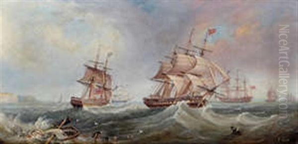 Sailing Ships Off A Coast - view 1