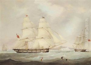 The English Merchant Brig Johns In Three Positions In The Channel Off Dover by John Scott