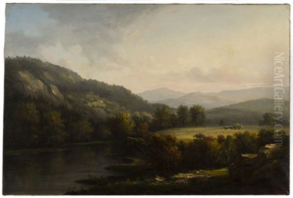 Haying Along The Saco River With The White Mountains In The Distance - view 1