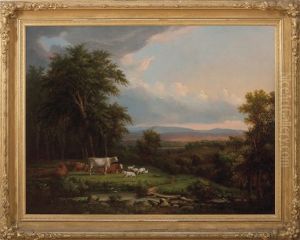 New England Landscape With Cows And Sheep Beside A Stream by John White Allen Scott