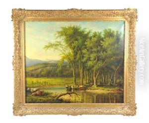 Untitled (cows Watering In New England Landscape) by John White Allen Scott