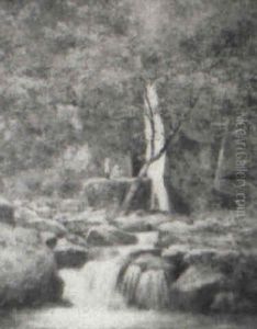 Artists And Fishermen By A Waterfall