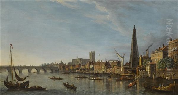 London, The York Buildings Water Tower, Westminster Abbey Beyond - view 1