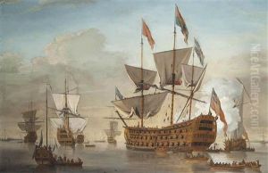 A Large First Rate, Thought To Be The Royal William (formerly The Prince), Lying At Her Anchorage, Surrounded By Other Vessels And Preparing To Receive A Distinguished - Possibly Royal - Visitor
