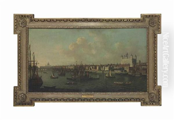 A View Of The Thames, London, With The Tower Of London And St. Paul's Cathedral Beyond by Samuel Scott