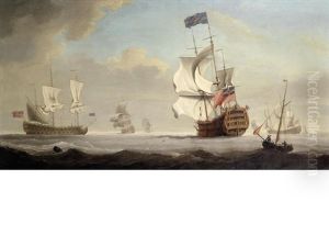 The Flagship Royal George Coming To Anchor In A Stiff Breeze, Probably Upon Arrival At Spithead by Samuel Scott