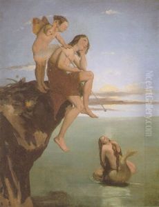 Oberon And Puck Listening To The Mermaid's Song by David Scott