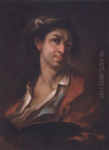 Portrait Of An Artist Wearing A Red Coat, Holding His Palette With His Left Hand (giosue Scotti?) by Giosue' Scotti
