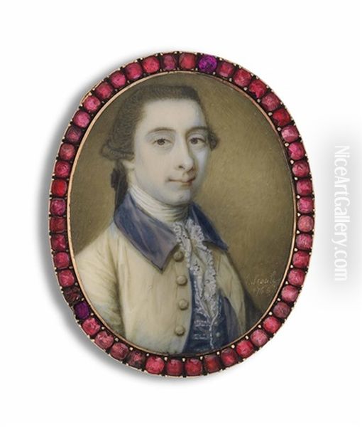 A Young Gentleman, In Cream Coat With Blue Collar, Blue Waistcoat And Frilled Cravat - view 1