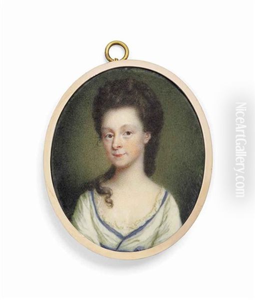 A Young Lady, In Blue-bordered Decollete White Dress - view 1