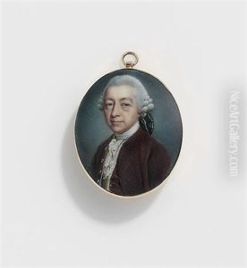 A Gentleman, In Russet Coat, Matching Waistcoat With Fur Trim, White Fine French Lace Cravat, Powdered Bag Wig En Queue by James Scouler