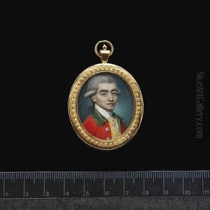 A Gentleman, Wearing Red Coat With Green Collar And Silver Buttons, Yellow Waistcoat, Frilled Chemise, Stock And Powdered Wig