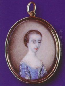 A Young Girl, Wearing Decollete Blue Dress, White Lace Underslip And Strands Of Pearls In Her Hair