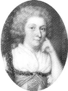 A Lady, Her Left Hand Raised To Her Cheek, With Curled And Powdered Hair, Wearing A Plum-coloured Bodice And White Fichu