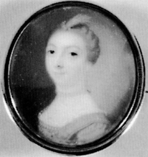 Portrait Of A Lady, In Blue Dress With Pearl And Lace Trim, Wearing A Pearl Choker - view 1